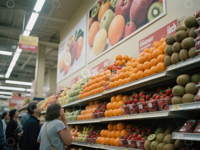 高清大图下载【趣麦麦图】超市水果区顾客选购商品