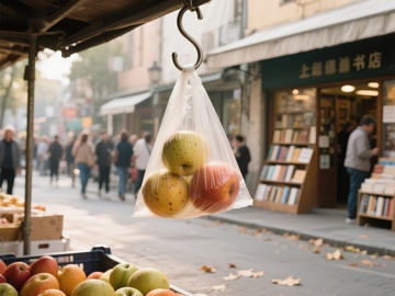 街头市场悬挂的苹果袋