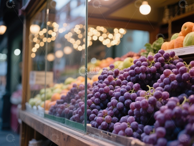 市场摊位上的新鲜葡萄