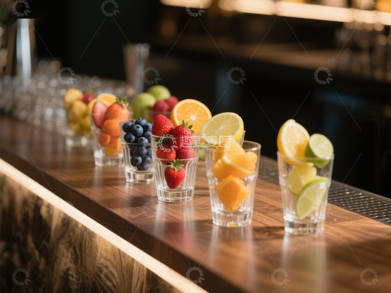 高清大图下载【趣麦麦图】吧台上的水果装饰杯