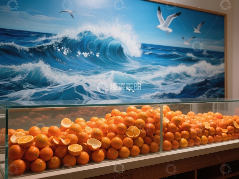高清大图下载【趣麦麦图】海浪画前的橙子展示
