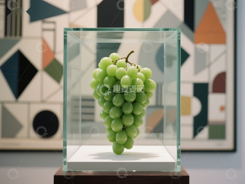 高清大图下载【趣麦麦图】玻璃盒中的青葡萄艺术展示