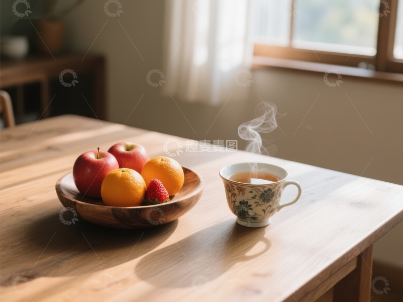 高清大图下载【趣麦麦图】热茶与水果的温馨早晨
