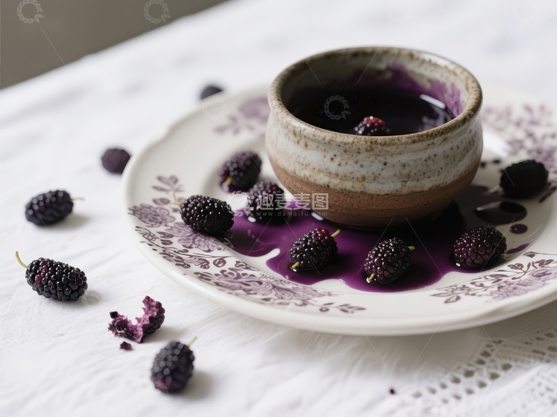 高清大图下载【趣麦麦图】黑莓茶与果实的静谧组合