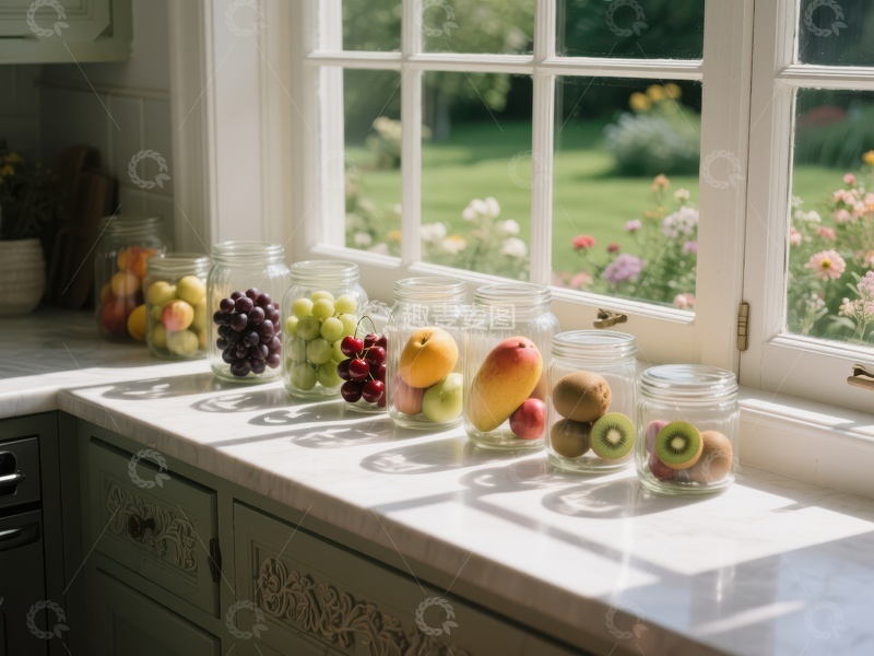 高清大图下载【趣麦麦图】窗台上的新鲜水果与阳光