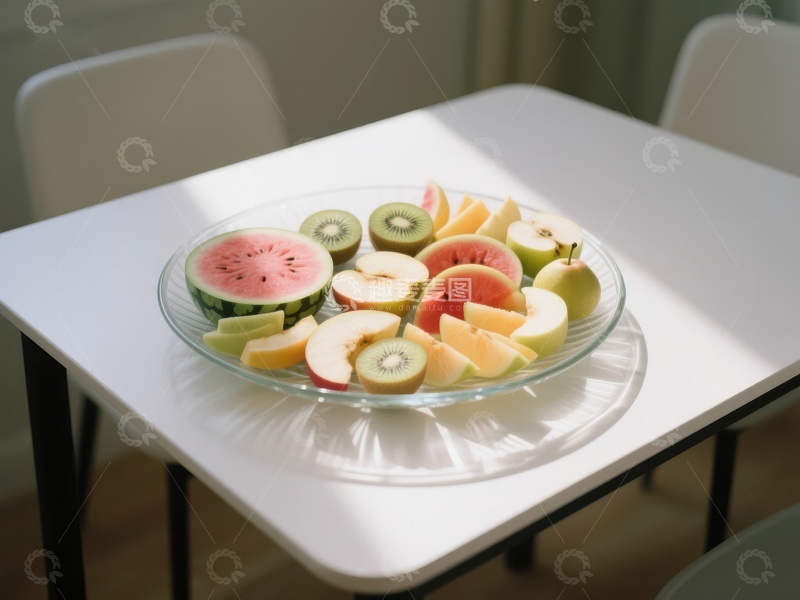 高清大图下载【趣麦麦图】水果拼盘置于简约餐桌之上