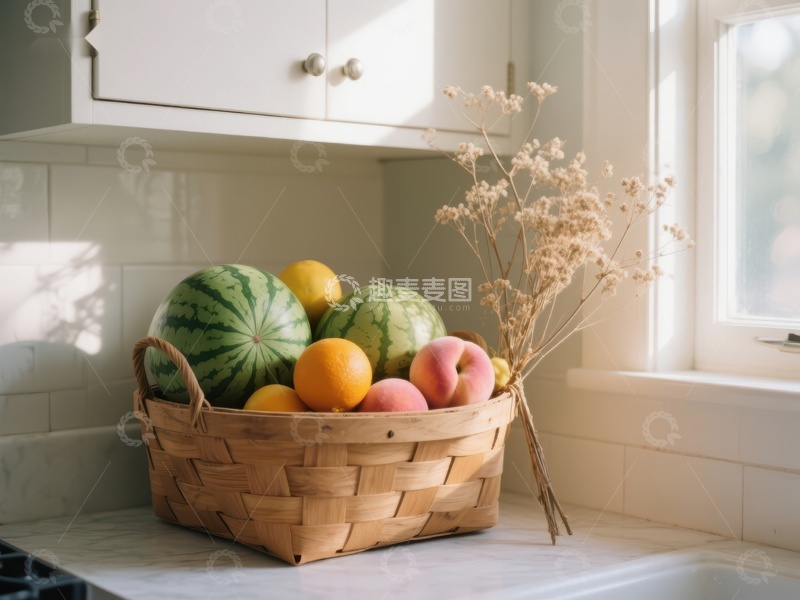 高清大图下载【趣麦麦图】厨房窗台上的水果篮