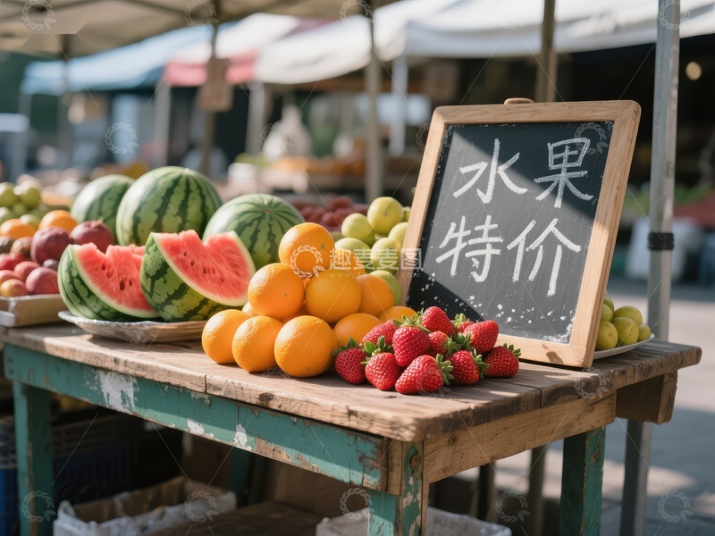 高清大图下载【趣麦麦图】水果特价摊位，新鲜瓜果陈列