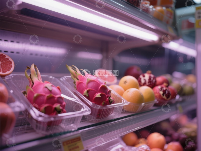 高清大图下载【趣麦麦图】超市冷藏区展示的各类新鲜水果