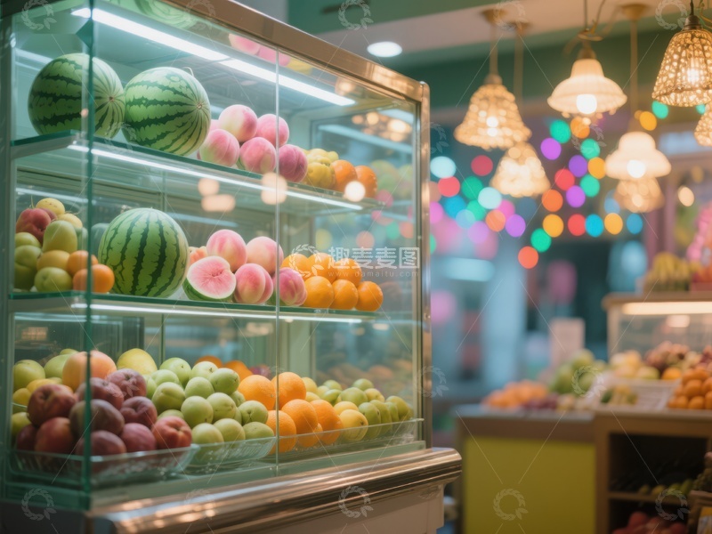 高清大图下载【趣麦麦图】水果展示柜在温馨灯光下