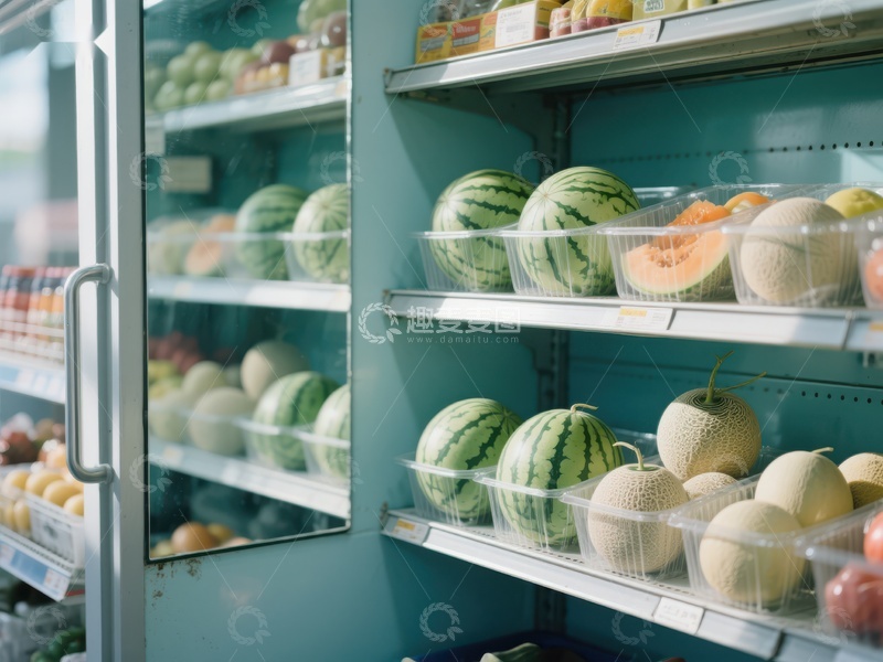 高清大图下载【趣麦麦图】冷藏柜中的新鲜水果展示