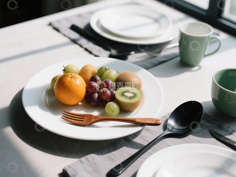 高清大图下载【趣麦麦图】餐桌上的水果与餐具