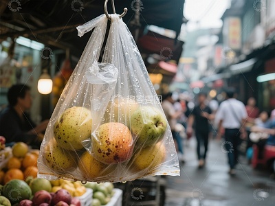 市场塑料袋中的新鲜水果
