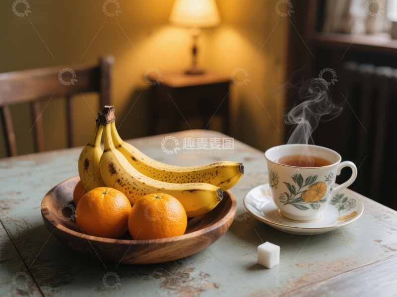高清大图下载【趣麦麦图】热茶与水果的温馨早餐