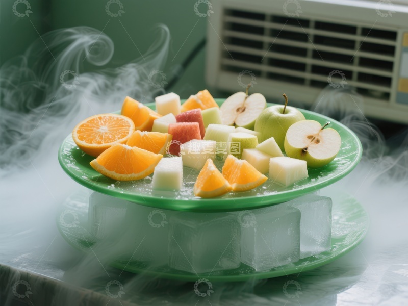 高清大图下载【趣麦麦图】冰块上的新鲜水果与干冰烟雾