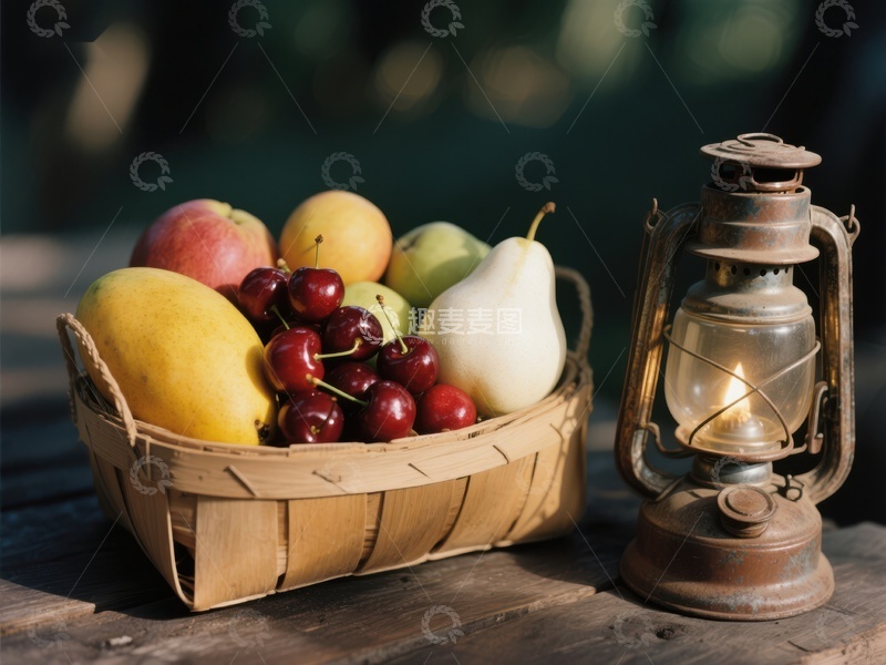 高清大图下载【趣麦麦图】果篮与古灯的静谧时光