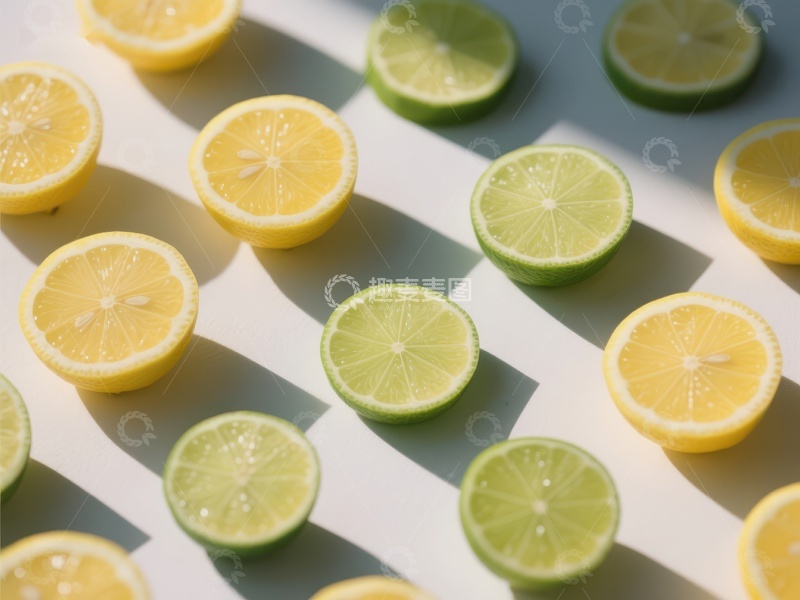 高清大图下载【趣麦麦图】柠檬与青柠切片的光影排列