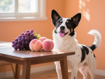小狗与水果的温馨场景