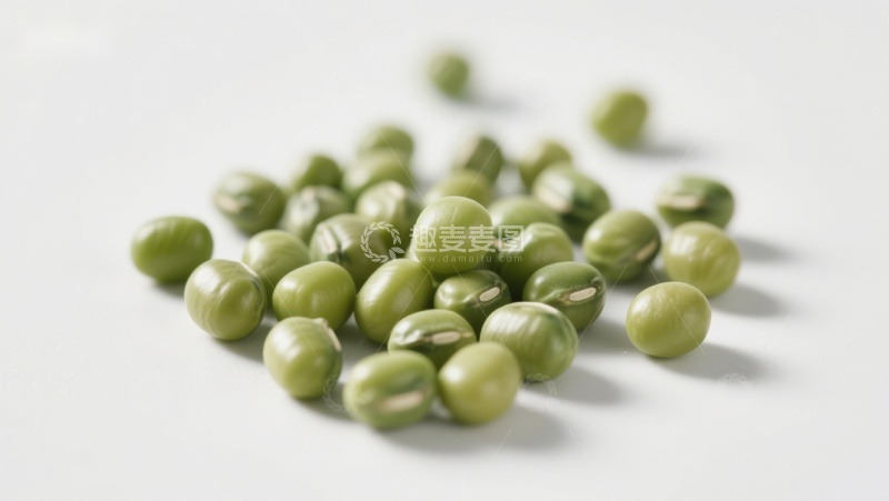 高清大图下载【趣麦麦图】新鲜绿色豌豆散落于白色背景
