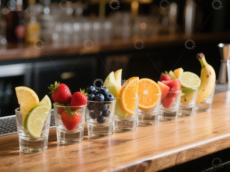 高清大图下载【趣麦麦图】吧台上的水果装饰小杯