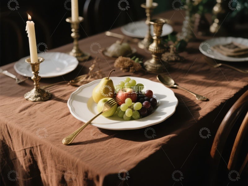 高清大图下载【趣麦麦图】餐桌上的水果与烛光