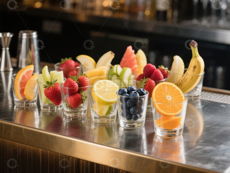 高清大图下载【趣麦麦图】吧台上的新鲜水果杯