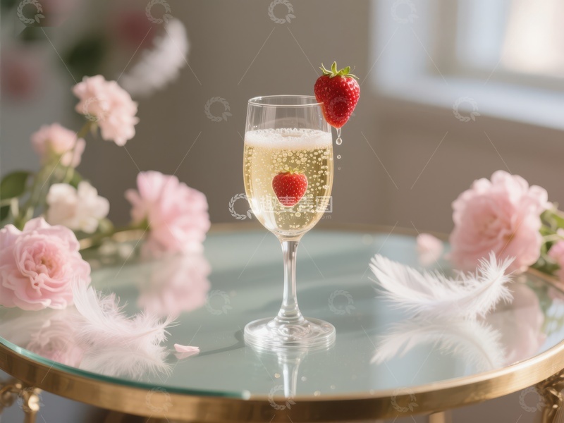 高清大图下载【趣麦麦图】草莓香槟与粉色玫瑰