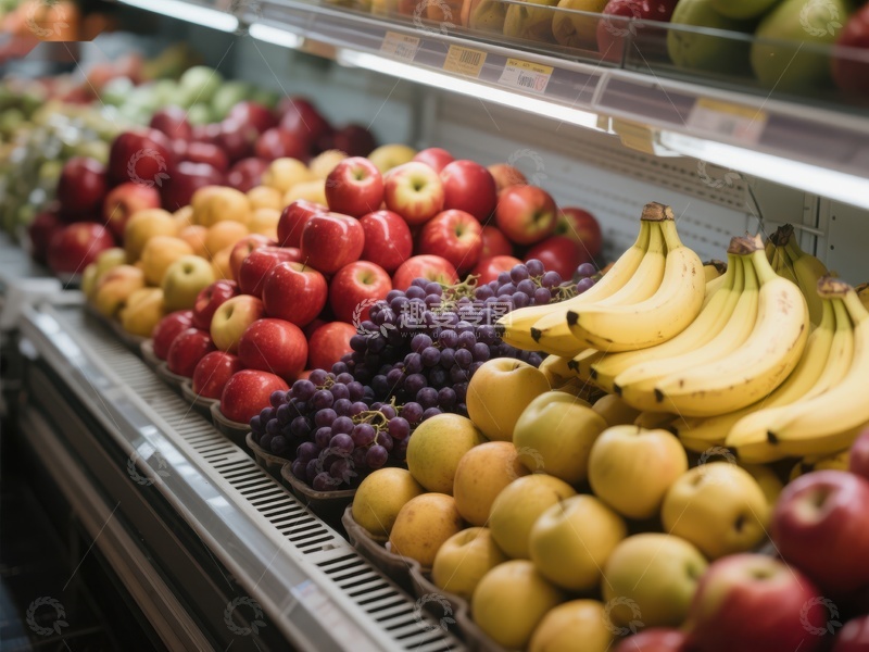 高清大图下载【趣麦麦图】超市水果陈列，色彩鲜艳吸引顾客