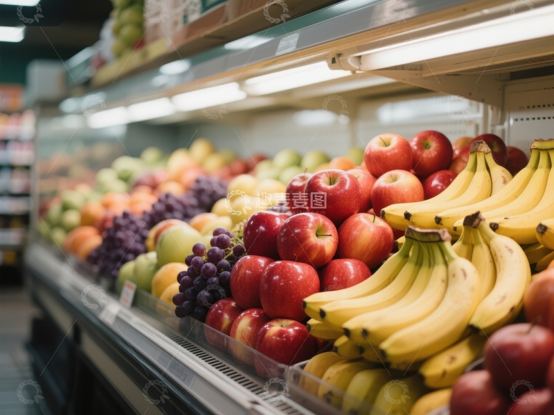 高清大图下载【趣麦麦图】超市水果区新鲜苹果香蕉陈列