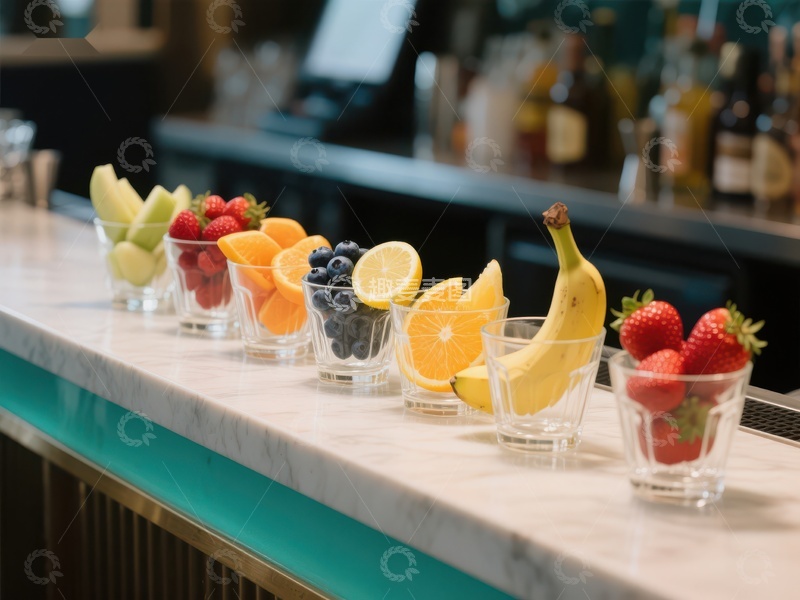 高清大图下载【趣麦麦图】吧台上的新鲜水果拼盘
