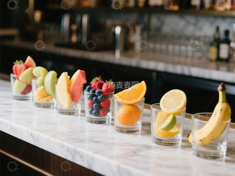 高清大图下载【趣麦麦图】吧台上的新鲜水果杯