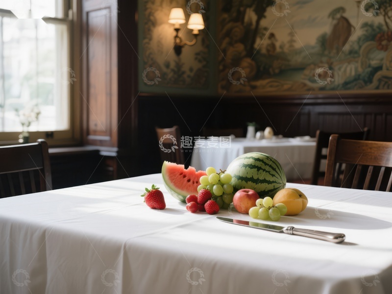 高清大图下载【趣麦麦图】餐桌上的新鲜水果与复古室内装饰