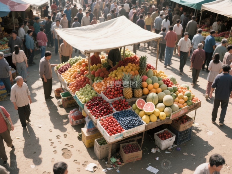 市场摊位展示丰富水果