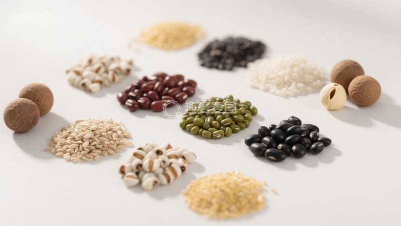 高清大图下载【趣麦麦图】多样谷物与豆类的静物展示