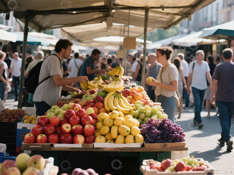 市场摊位上的新鲜水果展示