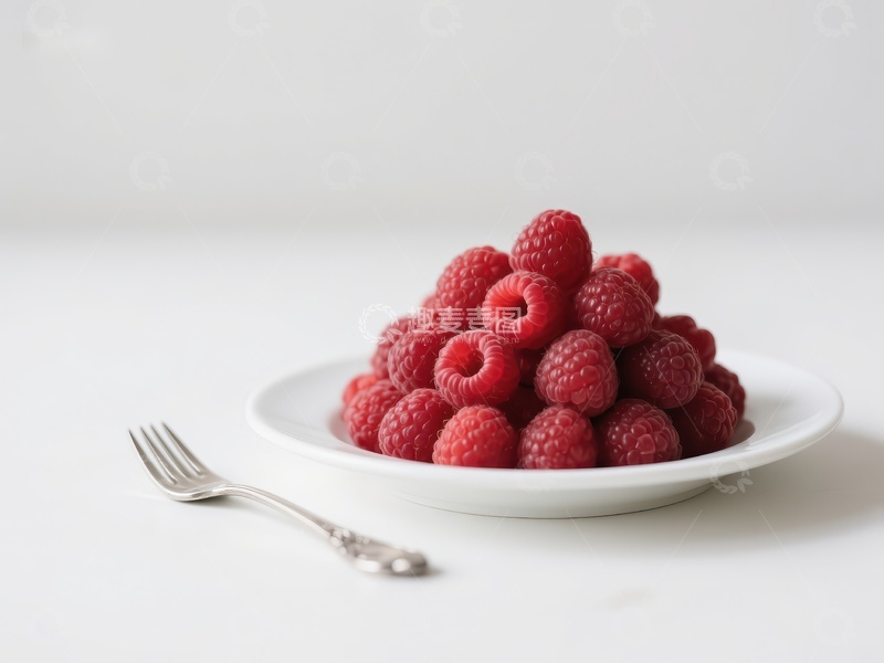 高清大图下载【趣麦麦图】新鲜覆盆子堆放在白色盘子上