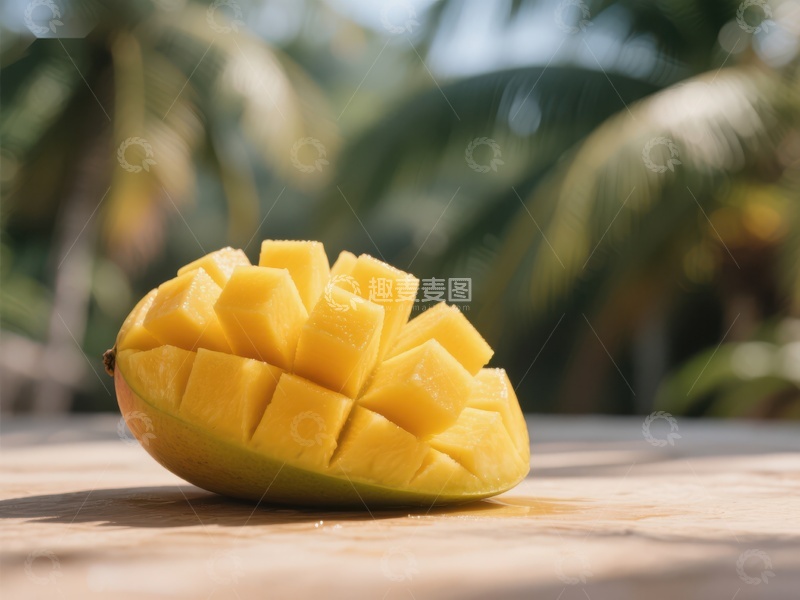 高清大图下载【趣麦麦图】切块芒果在木质桌面上