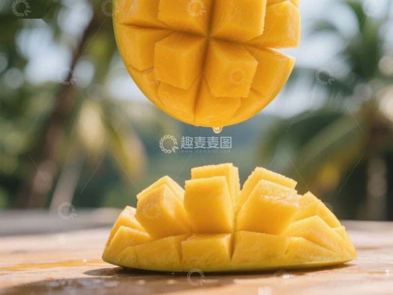 高清大图下载【趣麦麦图】新鲜芒果切块，热带风情