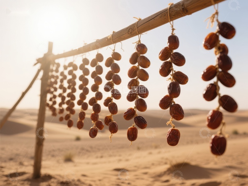 高清大图下载【趣麦麦图】沙漠中晾晒的串串椰枣