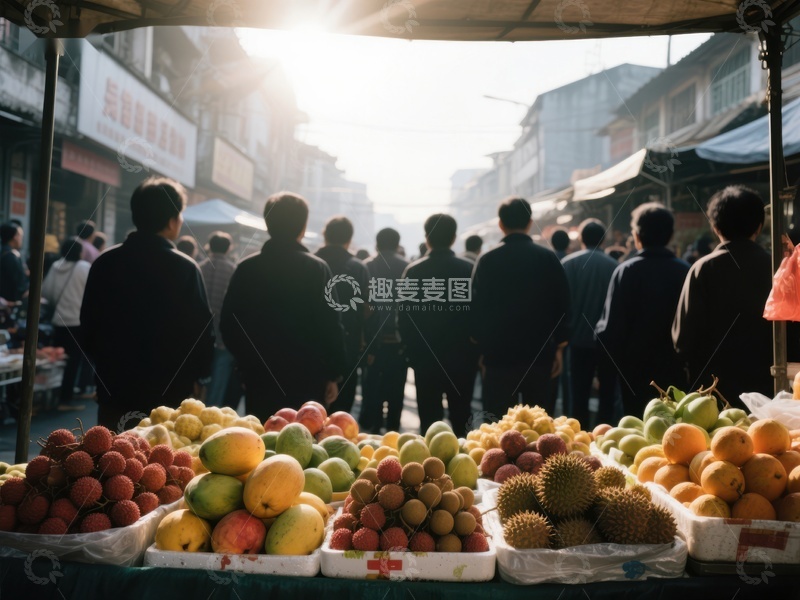 市场摊位展示新鲜水果