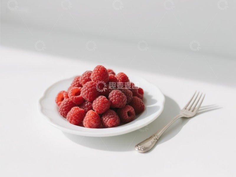 高清大图下载【趣麦麦图】白盘中的新鲜覆盆子