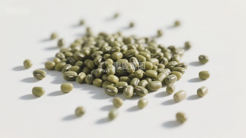 高清大图下载【趣麦麦图】绿色豆粒散落于白色背景