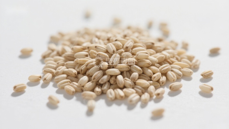 高清大图下载【趣麦麦图】一堆浅色谷物散落在白色背景上