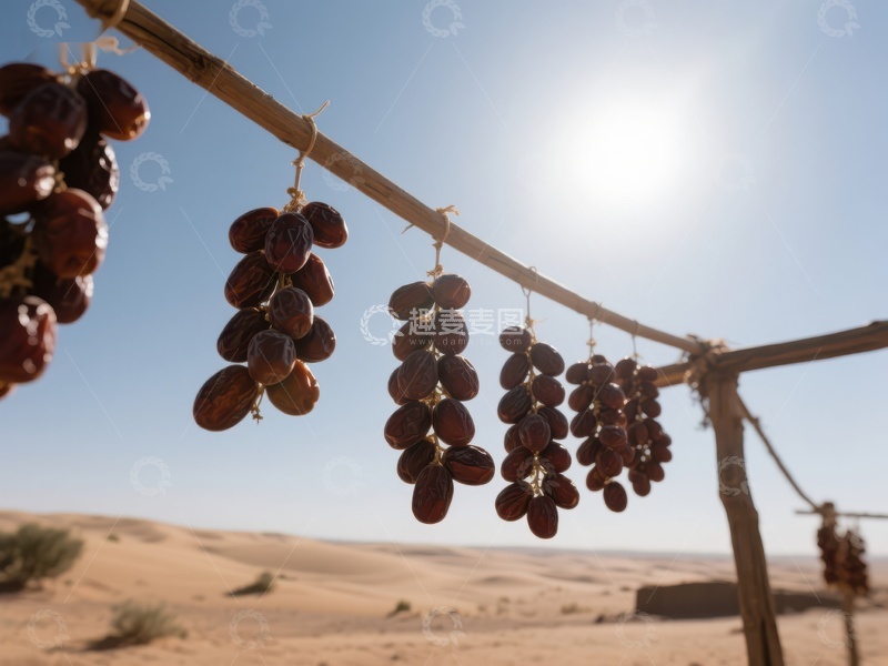 高清大图下载【趣麦麦图】沙漠中晾晒的枣串
