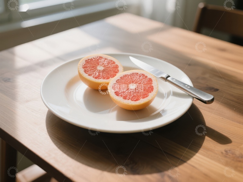 高清大图下载【趣麦麦图】切开的柚子置于白色盘中