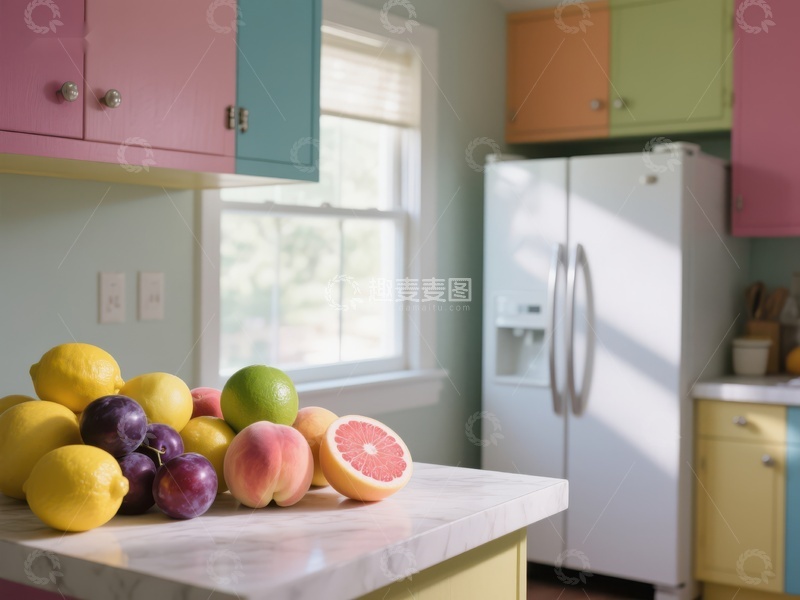 高清大图下载【趣麦麦图】色彩斑斓的厨房与新鲜水果