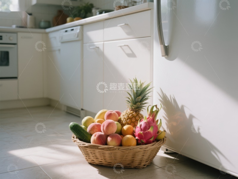 高清大图下载【趣麦麦图】厨房阳光下的水果篮