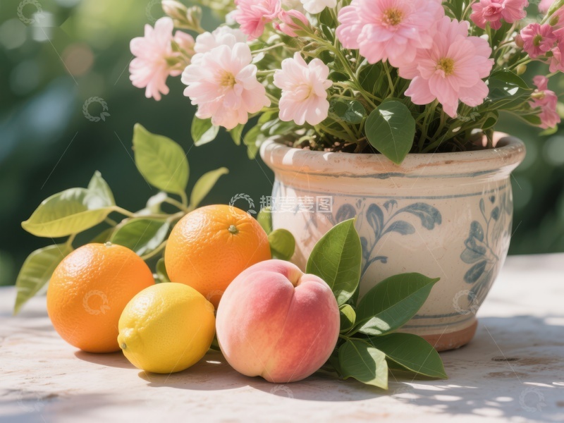 高清大图下载【趣麦麦图】花盆与水果的静谧组合