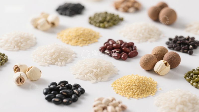 高清大图下载【趣麦麦图】多样谷物与豆类的静物展示