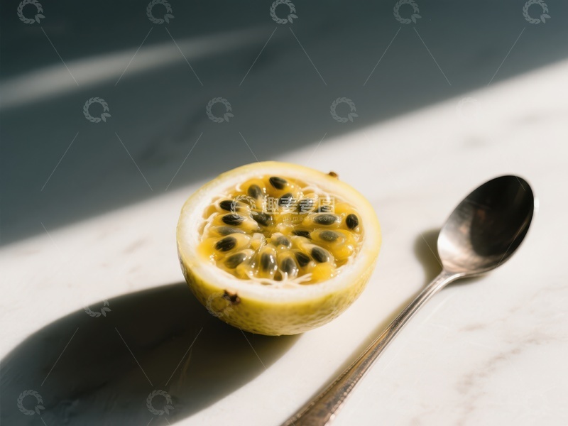 高清大图下载【趣麦麦图】切开的百香果与勺子